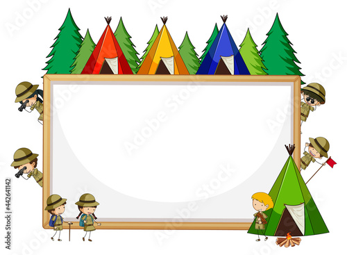 Empty banner with many kids in scout theme