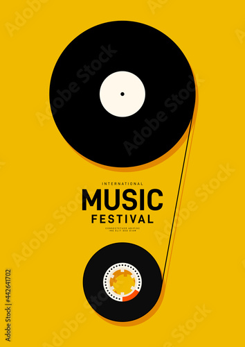Music festival poster design template background with vinyl record and cassette tape