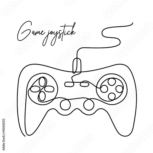 Computer games continues one line drawing vector illustration. Modern game consoles for PC. One continuous single line art  Joystick controller
