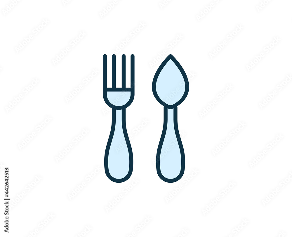 Fork and spoon line icon. High quality outline symbol for web design or mobile app. Thin line sign for design logo. Color outline pictogram on white background Fork and spoon line icon. High quality outline symbol for web design or mobile app. Thin line sign for design logo. Color outline pictogram on white background