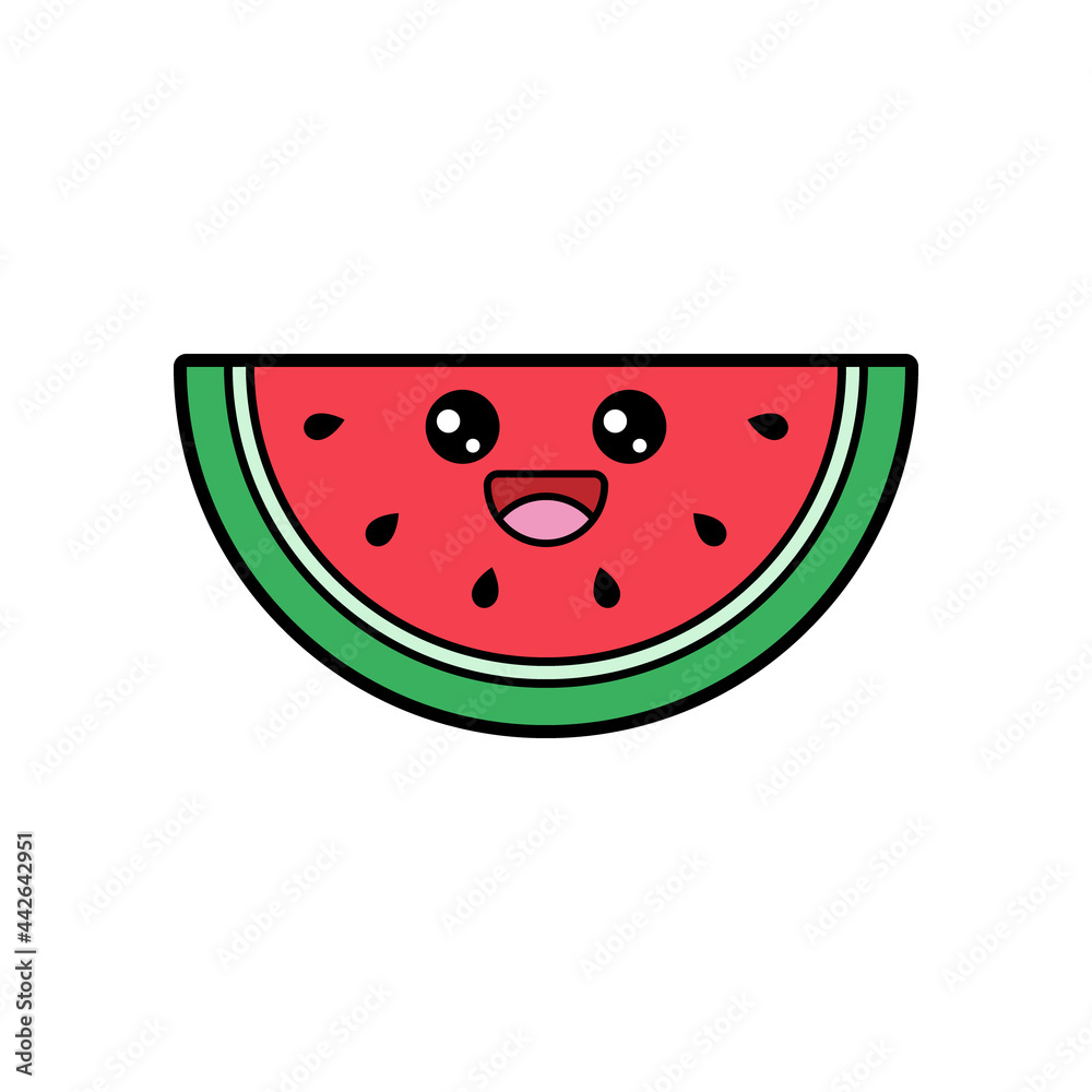 Cartoon Kawaii Watermelon Vector Illustration Cartoon Kawaii Watermelon Vector Illustration