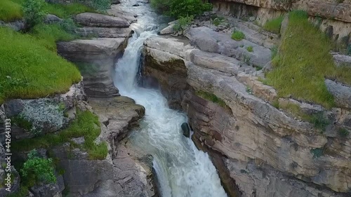 aerial footage of  Geli Ali Beg Waterfall in Erbil, Kurdistan, Iraq photo