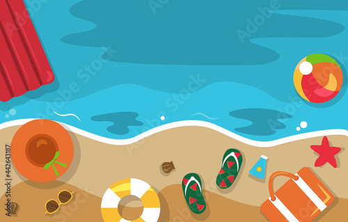 Beautiful Summer Beach Sea Nature Vacation Top View Background Illustration