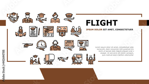 Flight School Educate Landing Header Vector. Flight Courses Education For Prepare Pilot And Air Navigator, Dispatcher And Steward Illustration