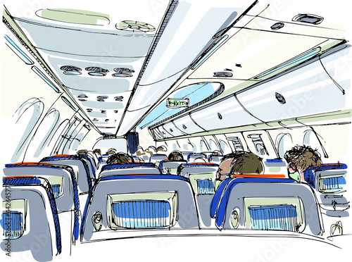 Aircraft cabin interior - hand drawing sketch