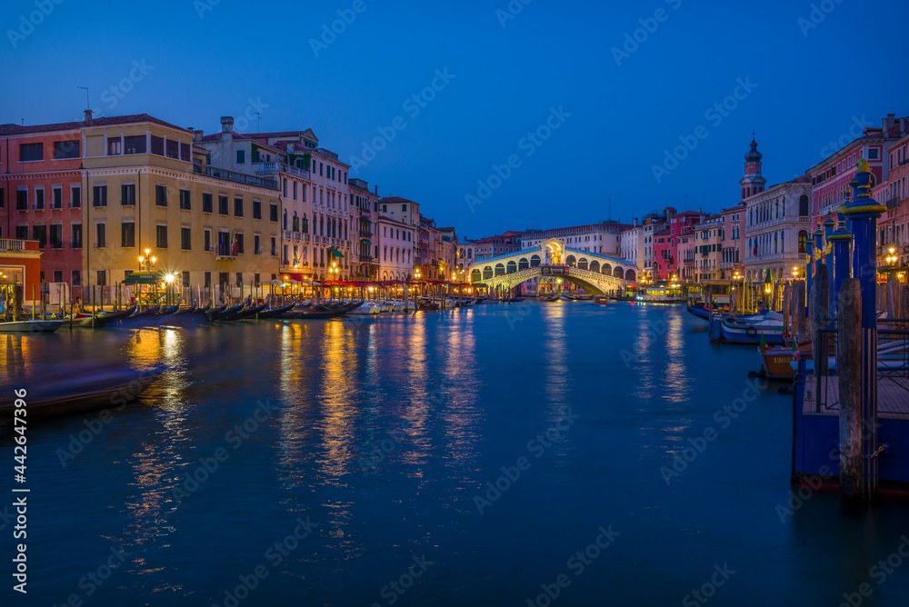 Long exposure image of  Grand canal in Venice at night