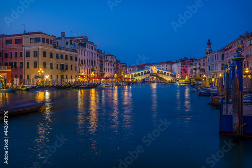 Long exposure image of Grand canal in Venice at night
