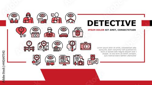 Private Detective Landing Header Vector. Detective Job For Protection Of Intellectual Property And Information, Money And Vehicle Tracking Illustration