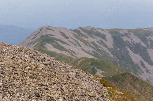 Rocky ridge of a high mountain. Kurumnik on the top of Cloud Mountain in the Primorsky region.