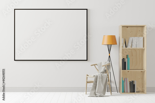Konstfotografi Picture frame with upholstered furniture in the working room.