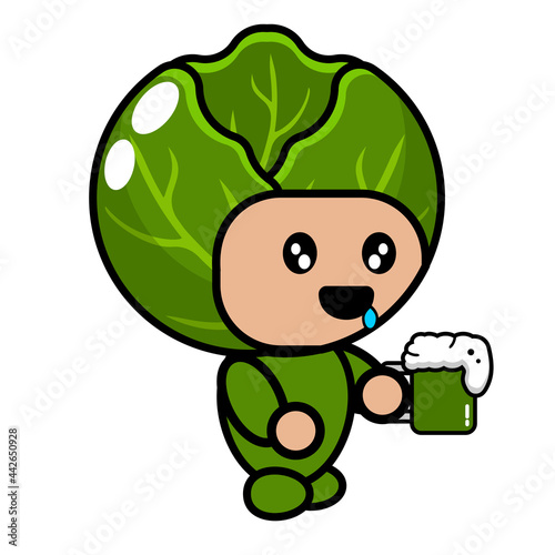 vector cartoon character of cabbage vegetable mascot costume drinking green juice