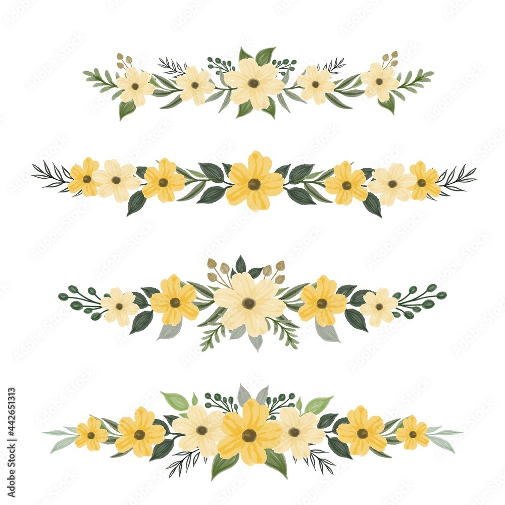 arrangement watercolor of yellow floral for wedding invitation border