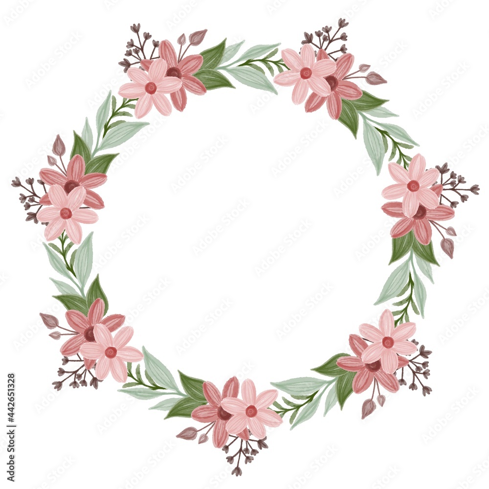 pink wreath, circle frame with pink and red flower border