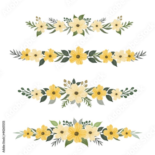 arrangement watercolor of yellow floral for wedding invitation border © else_lalala