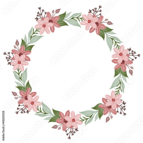 Wallpaper Mural pink wreath, circle frame with pink and red flower border Torontodigital.ca