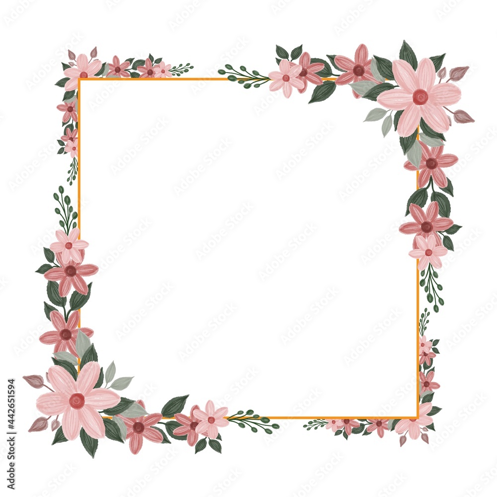 sweet pink flower watercolor frame for wedding card