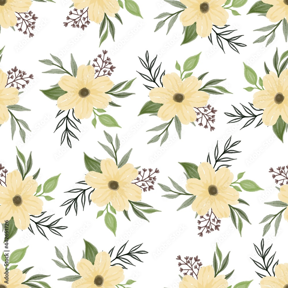 seamless pattern of yellow flower and bud for fabric and background design