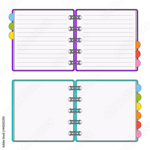 Open notepad for notes. Subject in the office, at home. Vector illustration isolated on white background.