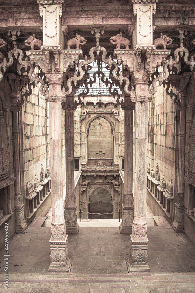 The beautiful and marvellous historical architecture of a stepwell called 