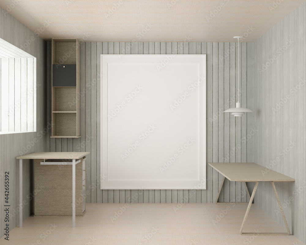 3D office room with blank photo frame 3D office room with blank photo frame