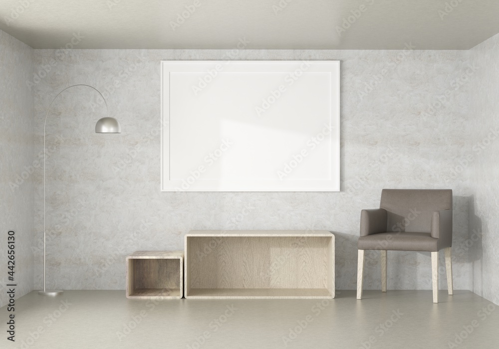 3D living room and chair with blank photo frame 3D living room and chair with blank photo frame