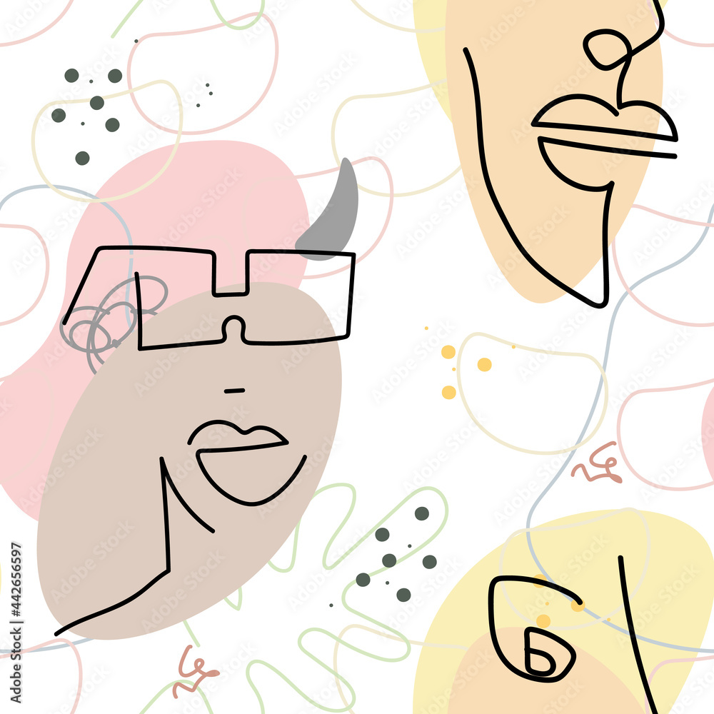 Fototapeta premium Face line pattern Abstract drawing seamless print