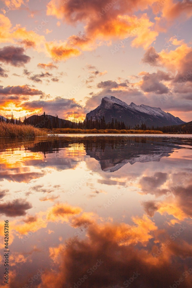 landscape sunset sky clouds nature canada lake reflection travel vertical
