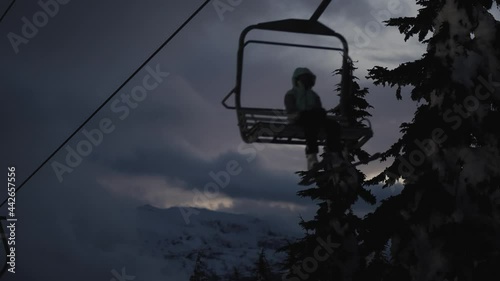 4k vista late evening, ski lift with skiier passing though the frame

Shot on Sony A7Siii
4k 4:2:2 10-bit photo