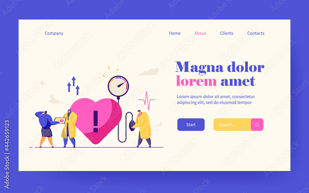 Tiny doctors treating heart disease. Medical checkup, high blood pressure, cardiology flat vector illustration. Medicine, diagnosis, examination concept for banner, website design or landing web page Tiny doctors treating heart disease. Medical checkup, high blood pressure, cardiology flat vector illustration. Medicine, diagnosis, examination concept for banner, website design or landing web page