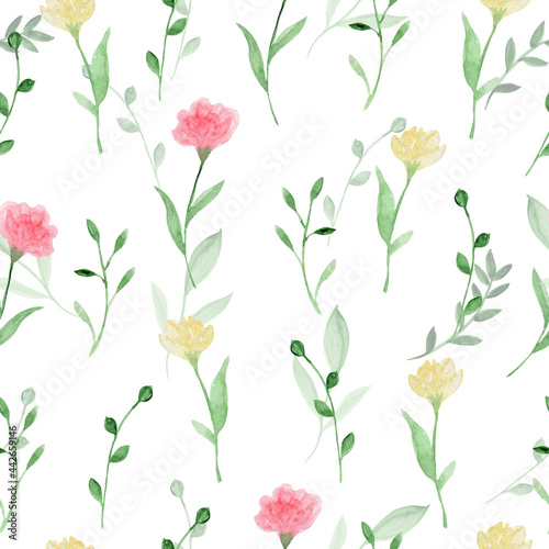 Seamless pattern with flowers and leaves. Hand-drawn . Floral pattern for wallpaper or fabric. Flowers and leaves. Texture background.