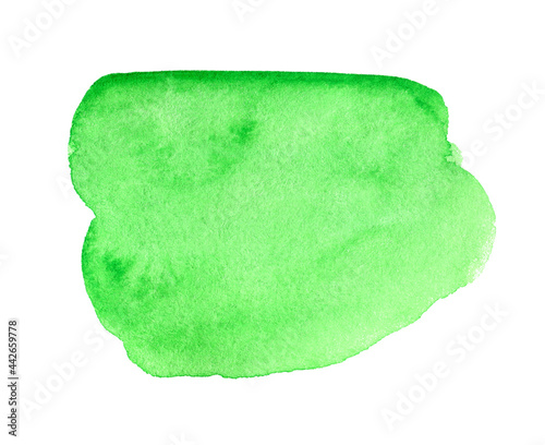 Green watercolor art hand paint on white background isolated, brush texture for text or logo