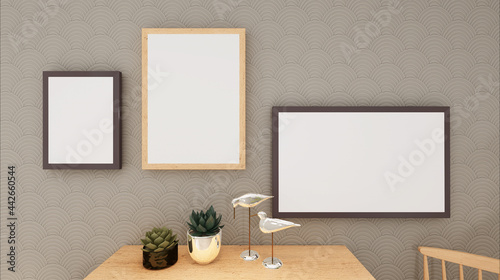 Living room wall photo frame with flower vase, 3D style
