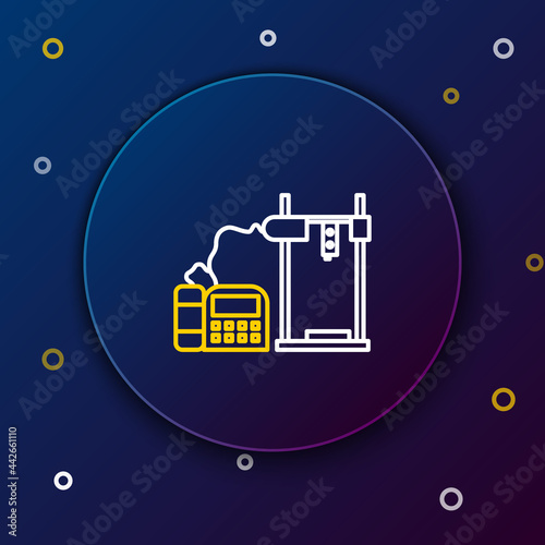 Line 3D printer icon isolated on blue background. Colorful outline concept. Vector