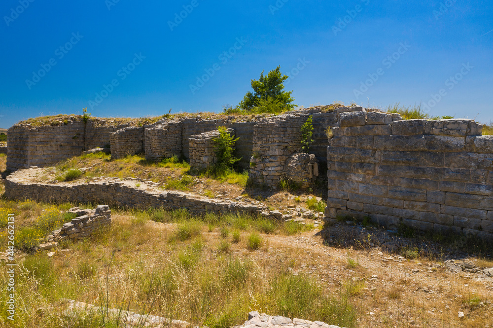 Stone ruins of ancient town of Asseria in Dalmatia, Croatia