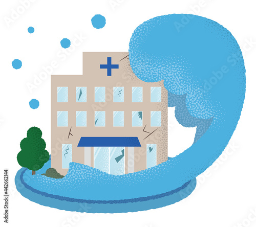 水害に遭う病院のベクターイラスト