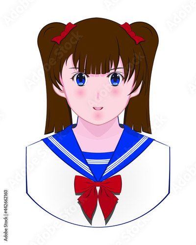 Cute brown hair girl dress in or costume or cosplay with sailor school uniform drawing in cartoon vector