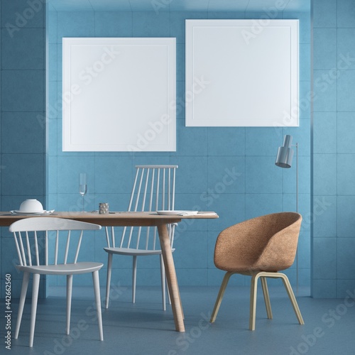Fototapeta Naklejka Na Ścianę i Meble -  Living room with table, chair and wall frame, 3D style