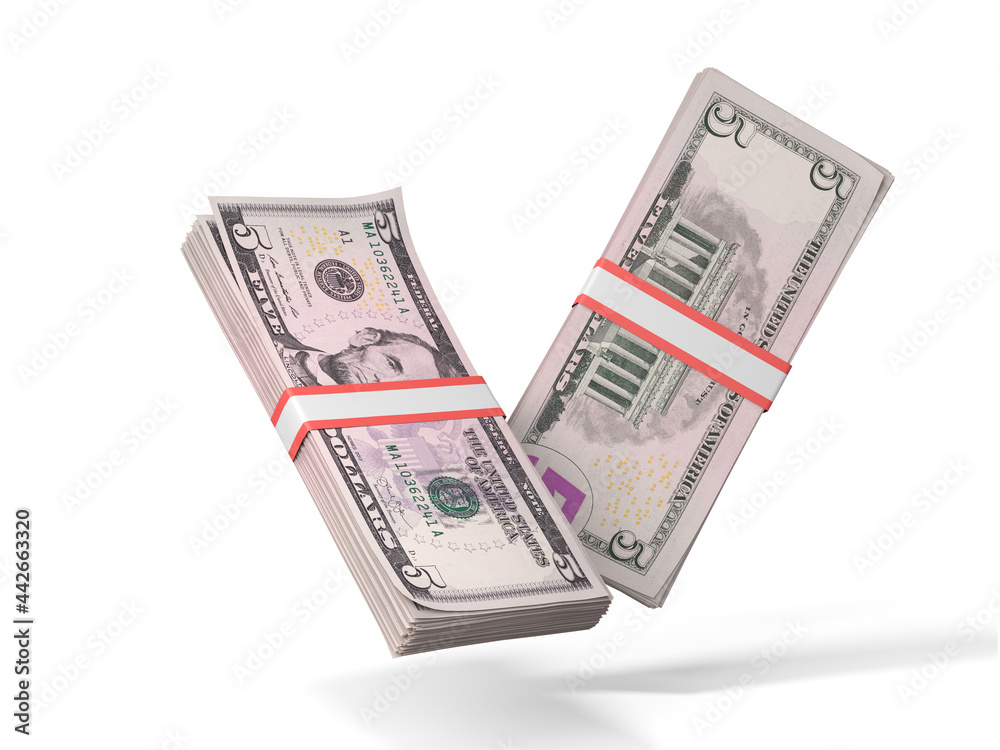 five dollar bundles isolated on white background five dollar bundles isolated on white background