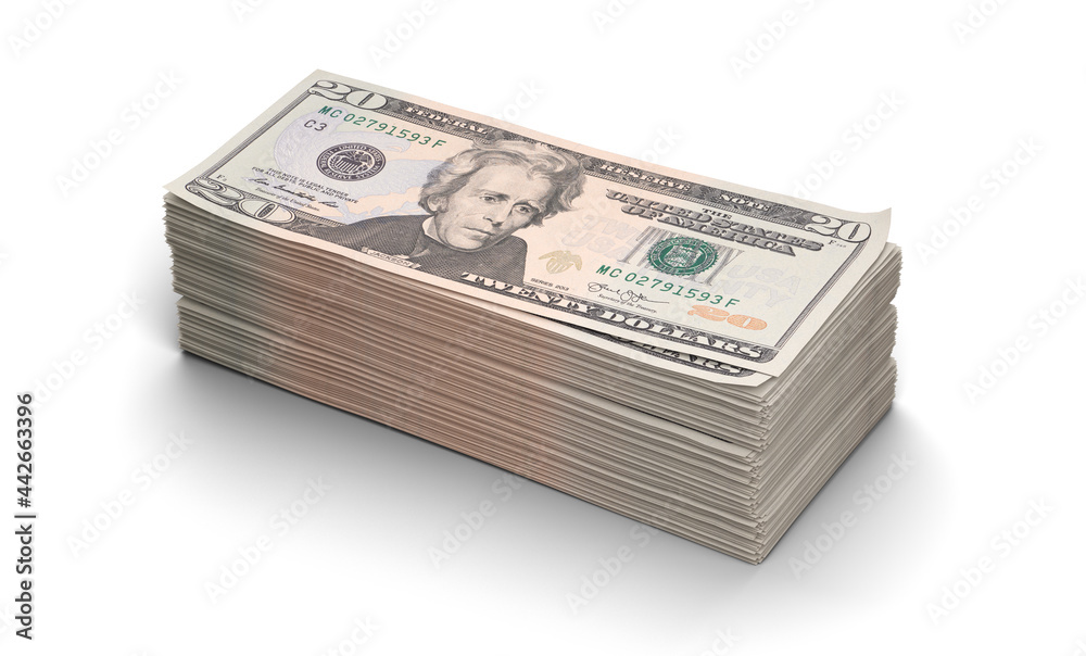 twenty dollar bundles isolated on white background twenty dollar bundles isolated on white background