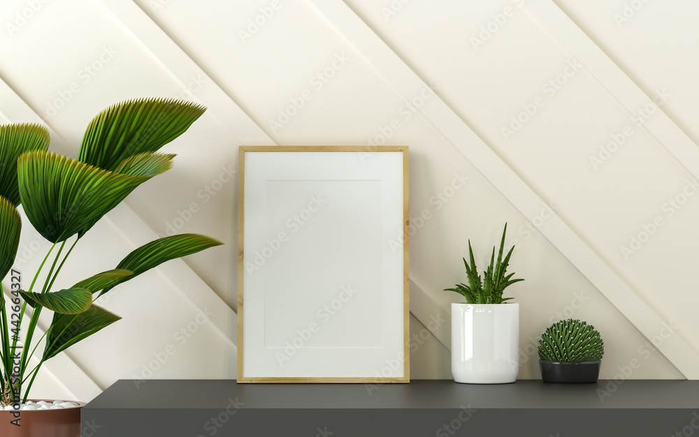 Living room wall photo frame with flower vase, 3D style Living room wall photo frame with flower vase, 3D style