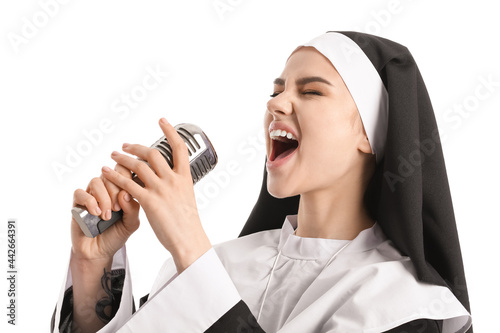 Naughty young nun with micr...