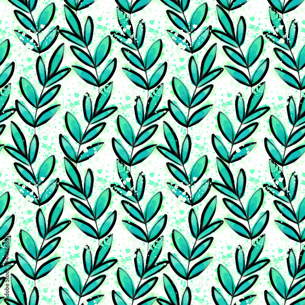 Surface pattern design with branches with leaves Floral seamless drawing Surface pattern design with branches with leaves Floral seamless drawing