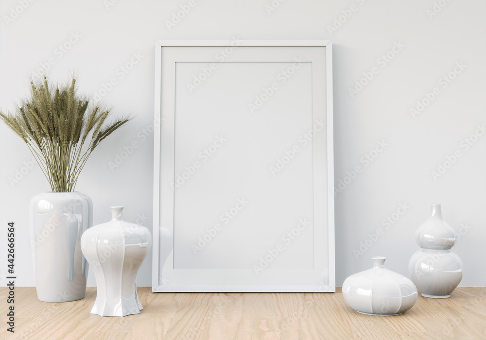 Living room wall photo frame with flower vase, 3D style Living room wall photo frame with flower vase, 3D style