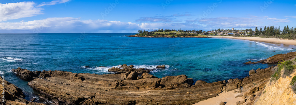 A winters day aerial seascape panorama at Bermagui