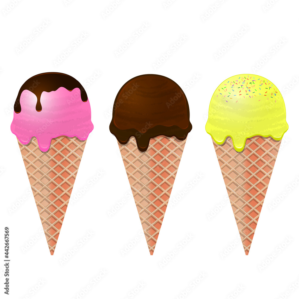 A set of ice cream cones. Vector illustration.