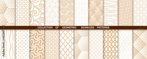 Geometric set of seamless gold and white patterns. Simple vector graphics photo
