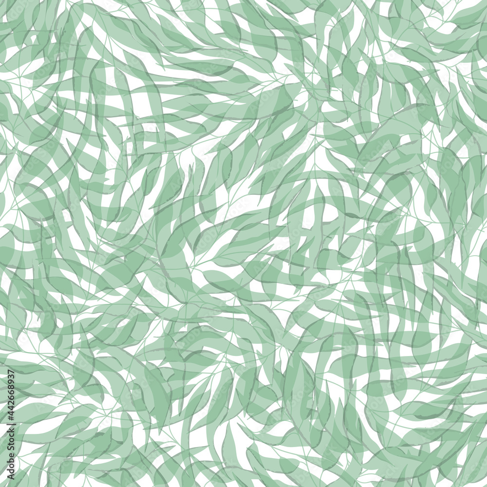Floral seamless with hand drawn color leaves. Cute autumn background. Tropic green branches. Modern floral compositions. Fashion vector stock illustration for wallpaper, posters, card, fabric, textile