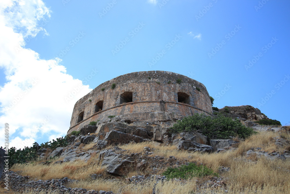 Abandoned old fortress and former leper colony, island Spinalonga, Crete, Greece.