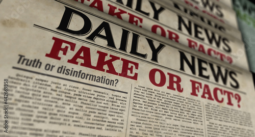 Fake on fact news, disinformation and information retro newspaper illustration photo