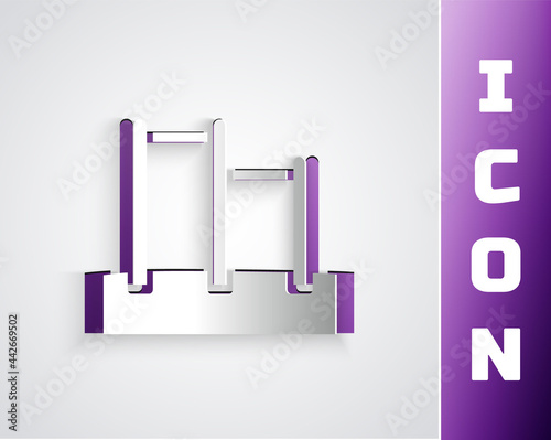 Paper cut Sport horizontal bar icon isolated on grey background. Paper art style. Vector